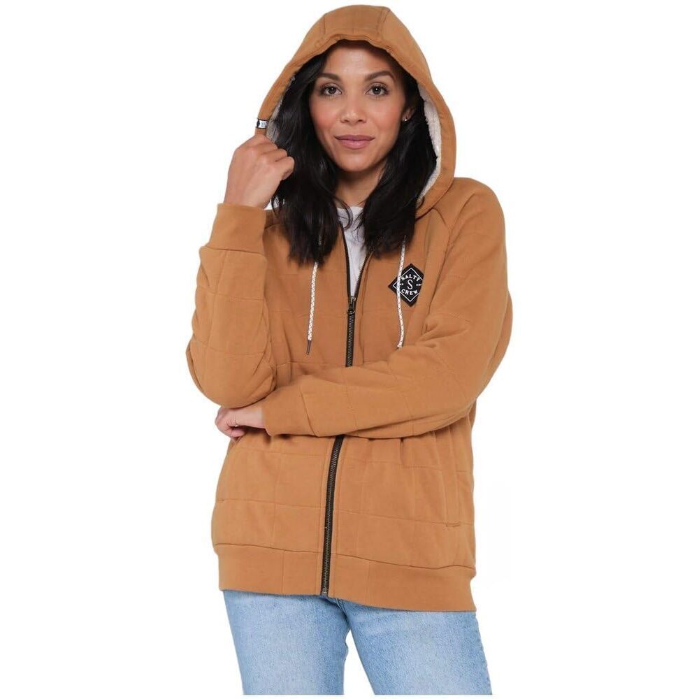 Salty Crew Seeking Sherpa Full Zip Hoodie Workwear Brown XL